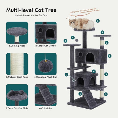 DUMOS 54-inch Indoor Cat Tree Tower –Multi-Level Pet House - Image 3