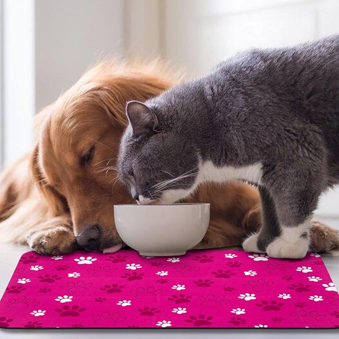 Dog Food Mat, Absorbent Water Bowl Mats Cat Pet Feeding Placemats Pink 12 * 20 - Image 7