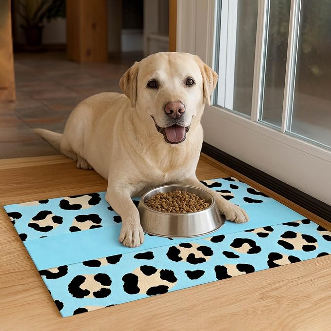 Puppy Feeding Mat 20x12 inch Blue Leopard Print Dog Bowl Placemat Non Slip Mat - Image 4