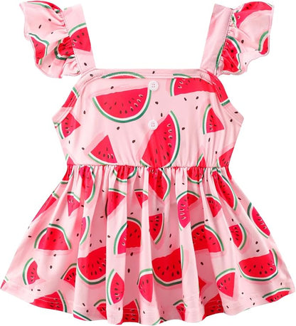Toddler Baby Girls Summer Clothes Outfits Ruffled Sleeve Dinosaur Shirt Leopard - Image 3