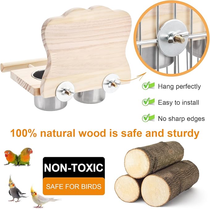 Bird Perch Platform Toy with Mirror, Standing Rack & Stainless Steel Bowl - Image 2