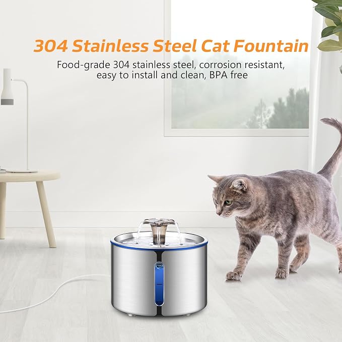 Cat Water Fountain, 84oz/2.5L Stainless Steel Pet Water Fountain, Automatic Dog - Image 2