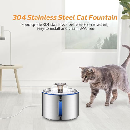 Cat Fountain, 84oz/2.5L Stainless Steel Pet Water Fountain, Automatic Dog Water - Image 2