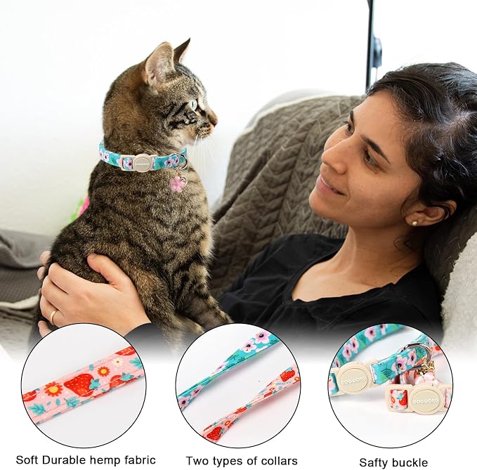 Cat Collar, 2 Pack Pink Flower Cat Collars Breakaway - Image 3