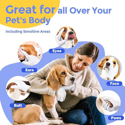 Pet Cleaning Glove Wipes for Dogs & Cats, Hypoallergenic Deodorizing Disposable - Image 4