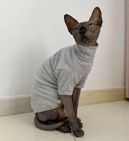 Sphynx Hairless Cats Shirt Cotton Cat Turtleneck Sweater Pullover Kitten - Image 2