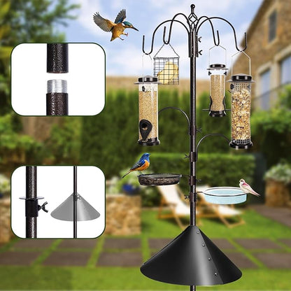 6-Hook Bird Feeding Station Kit Wild Bird Feeder Stand Pole, Mesh Tray and - Image 4
