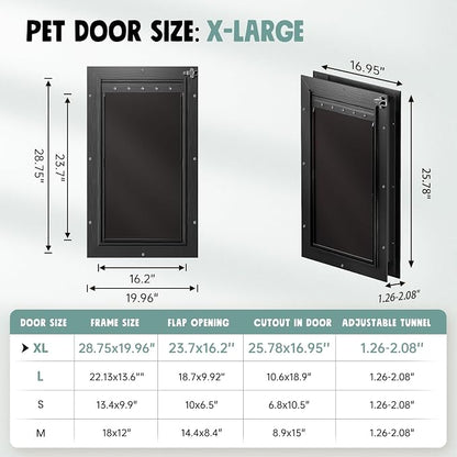 Extra Large Dog Door for Door All Aluminum 3 Flaps Black, Heavy Duty XL Dog - Image 7