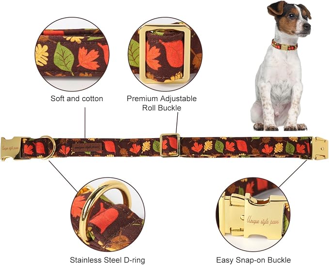 Unique style paws Dog Collar Metal Buckle Maple Leaves Collar Gift Durable Cute - Image 2