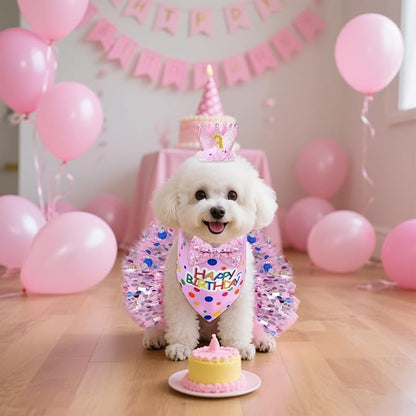 hoyuwak Dog Birthday Party Supplies Girl Dog Birthday Bandana Tutu Set Cute Hat - Image 6