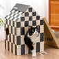 Cardboard Cat House with Scratch Pad & Catnip, Cat Play Scratching House by Conlun