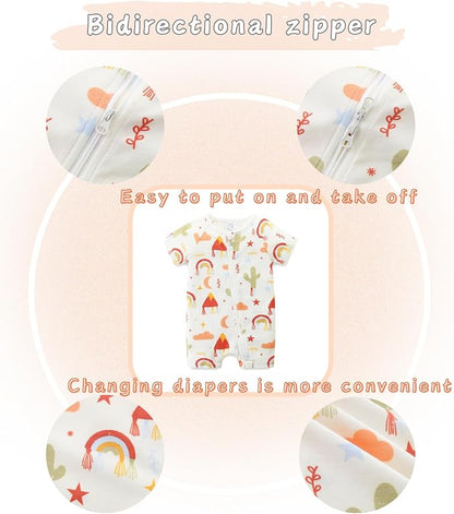 Unisex Summer Trendy 2-Pack Rompers Short Sleeve Zipped Bodysuit Infant Cotton - Image 5