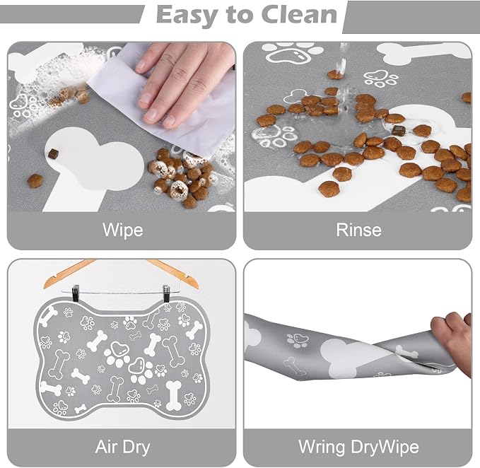 Dog Cat Food Mat, Rapid Absorbent Pet Feeding Mat, Bone Shaped Dog Placemat - Image 5