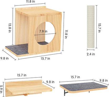 Wall Mounted Cat Tree 47” Tall, Cat Activity Tree Tower Set: Scratching Post - Image 2