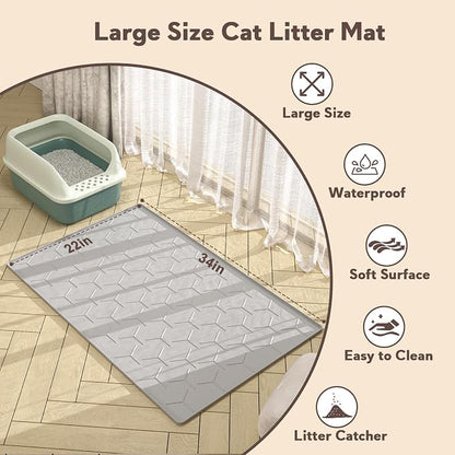 Cat Mat for Litter Box, Large 34" X 22" Cat Litter Mat, Waterproof Silicone Pad - Image 4