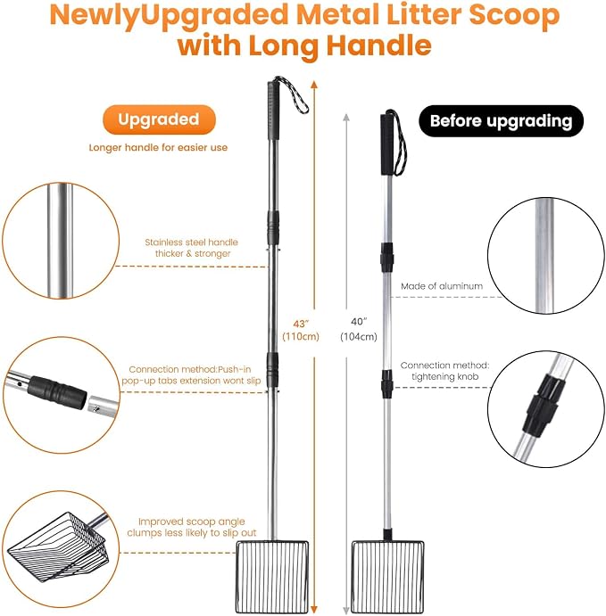 Cat Litter Scoop with Holder 43" Metal Litter Scooper with Stainless Steel Long - Image 6