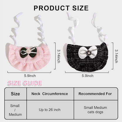 2PCS Cat Beret Hat with Camellia, Adjustable Bow Bandana Scarf Set Pet Princess - Image 2