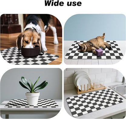 Checkered Dog Food Mat, Absorbent Leak-Proof Pet Feeding Mat, Quick Dry Cat - Image 7