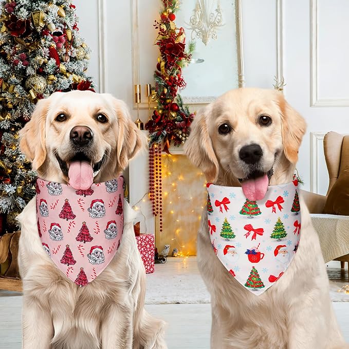 Cute Christmas Dog Bandanas XLarge 2PCS, 4 Pattern Holiday Scarf - Image 4