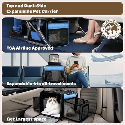 Top and 2 Sides Expandable Pet Carrier 17x11x9.5, TSA Airline Approved Small - Image 2