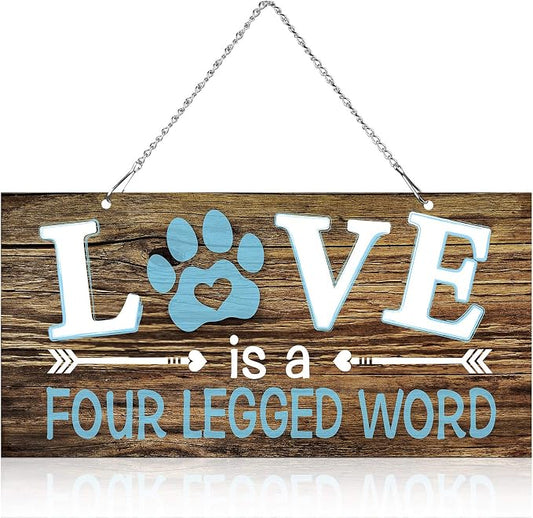 Dog Wall Decor Room Love Is a Four Legged Word Pet Paw Sign Dog Vintage Metal by Jetec