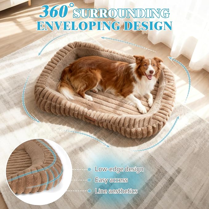 Cute Washable Dog Bed for Medium Large Dogs, Calming Furry Bolster Dog Bed - Image 8