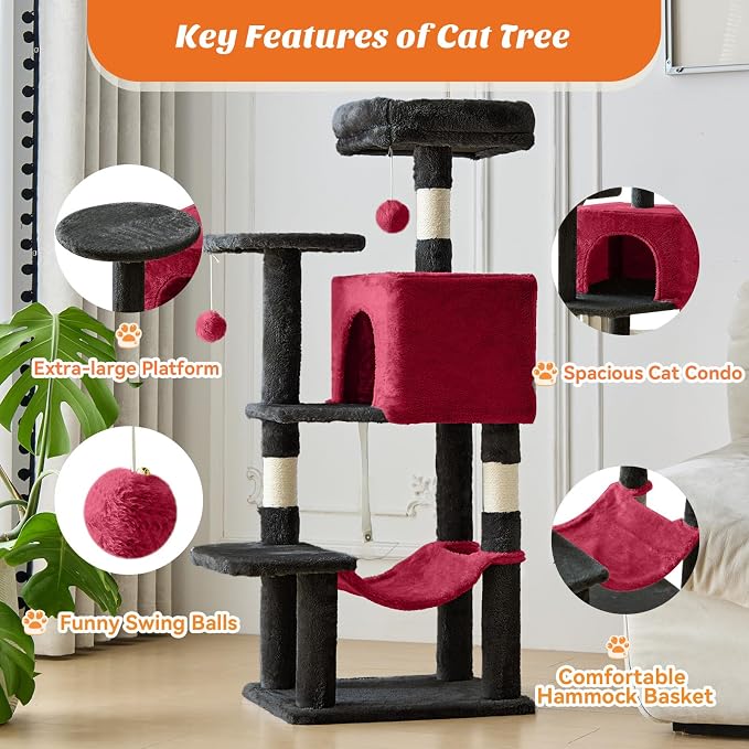 Sweetcrispy 44 Inch Cat Tree Tower, Cat Climbing Tower - Image 3
