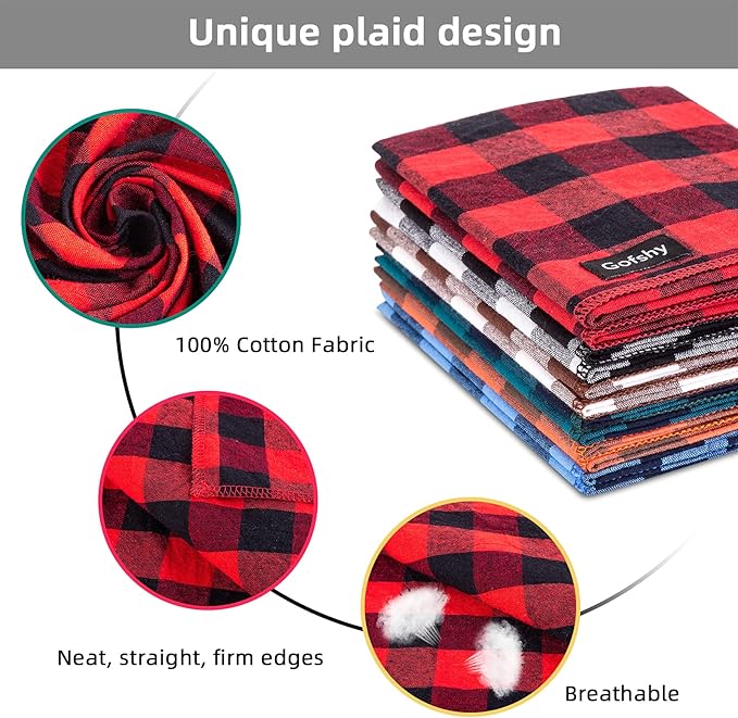 Dog Bandana Fall Large-Orange Brown Dog Scarf Buffalo Plaid Printing Adjustable - Image 3