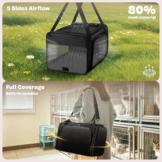 Top and 2 Sides Expandable Cat Carrier 17x11x11, TSA Airline Approved Dog - Image 3