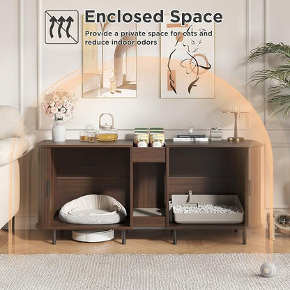 Double Litter Box Enclosure for 2 Cats, Large Indoor Cat House - Image 6