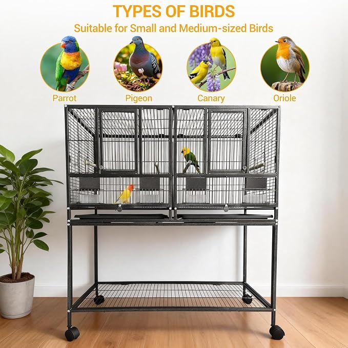 43 Inch Bird Cage with Wooden Perches, Standing Wrought Iron Birdcage with - Image 6