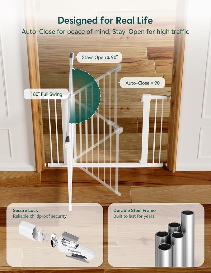 Babelio Baby Gate for Doorways and Stairs, 36“ Tall Pet Gate, PressGuard P7 - Image 6