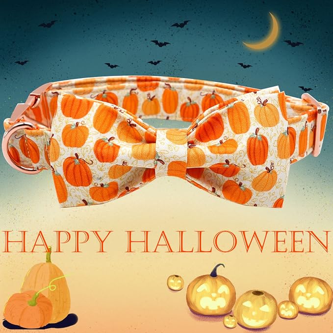 Dog Collar - Halloween Pumpkin Bowtie Dog Collar Gift Soft Bow Collar Pet - Image 3