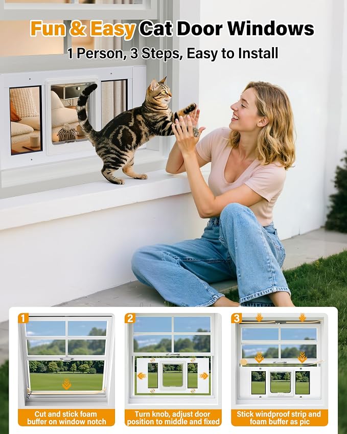 Cat Door for Window Weatherproof: Aluminum Frame Flap Pet Door Fit Window Insert - Image 7