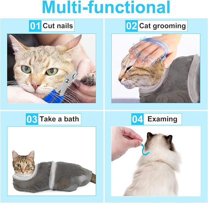 Patelai 5 Pcs Cat Bathing Bag Set Cat Grooming Bag Adjustable Pet Shower Net - Image 7
