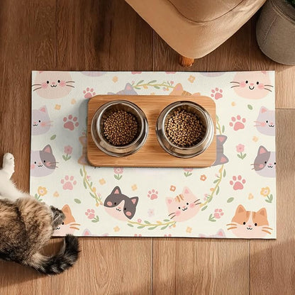 Cat Feedings Mats 20x12 inch Beige Cat Print Pet Bowl Placemat Non Slip Mat - Image 5
