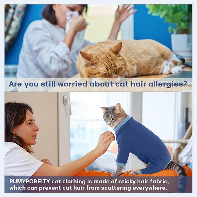 PUMYPOREITY Cat Recovery Suit, Stops Wound Licking After Surgery, Sticky Hair - Image 2