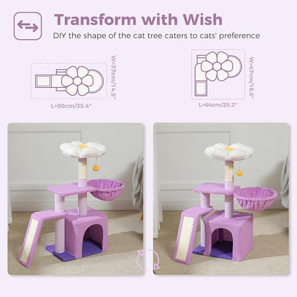 PETEPELA Flower Cat Tree for Indoor Cats, Cozy Hammock and Removable Flower Bed - Image 2