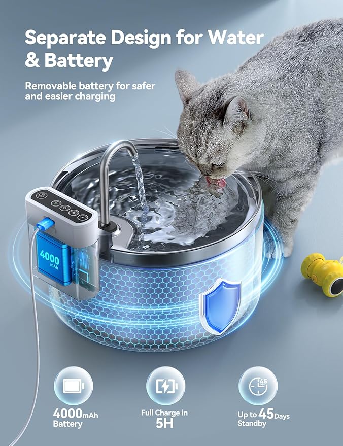 Wireless Cat Water Fountain FEELNEEDY Stainless Steel Automatic Pet Water - Image 2