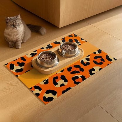 Puppy Feeding Mat 20x12 inch Orange Leopard Print Dog Bowl Placemat Non Slip Mat - Image 9