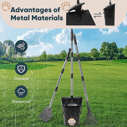 Stainless Steel Dog Pooper Scooper, Rake and Spade, 20 Waste Bags & Hook - Image 2