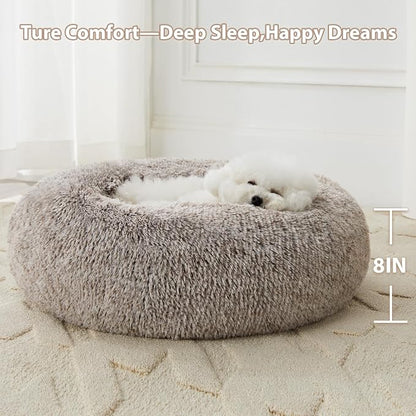 WNPETHOME Calming Dog Bed & Cat Bed, Anti-Anxiety Donut Small Dog Bed, Fluffy - Image 3