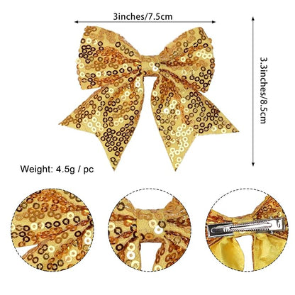 3-inch Sequined Bow Hair Clips For Baby Girls, Kids and Young Women Birthday - Image 3
