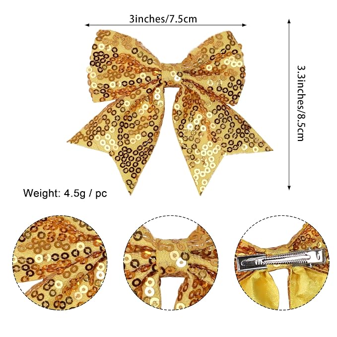 3-inch Sequined Bow Hair Clips For Baby Girls, Kids and Young Women Birthday - Image 4
