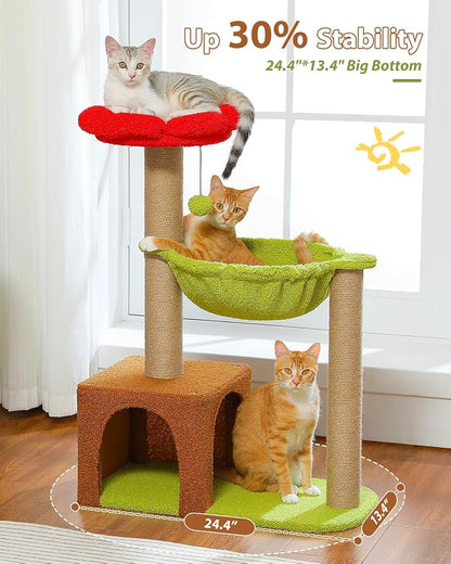Flower Cat Tree with Sisal Scratching Posts, Cat Condo with Removable Flower Bed - Image 3