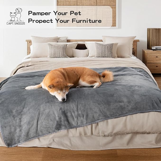 Waterproof Dog Blankets Dark Grey Pet Blanket 60"x80", Soft Fluffy Sofa Car Bed - Image 6