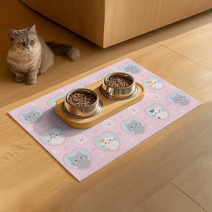 Cat Feedings Mats 20x12 inch Pink Kitten Print Pet Bowl Placemat Non Slip Mat - Image 9