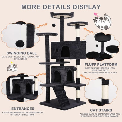 Heavy Duty Cat Tree Tower, Cat Condo, Hanging Ball, Dark Grey - Image 4