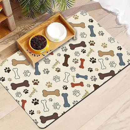 Dog Feeding Mat 20 x 12 Inch, Neutral Paw Bone Woof Dog Placemat Absorbent - Image 7