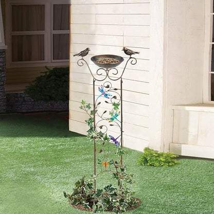 SUNNYPARK Bird Bath with Trellis Outdoor, Antique Garden Iron Plant Trellis - Image 6
